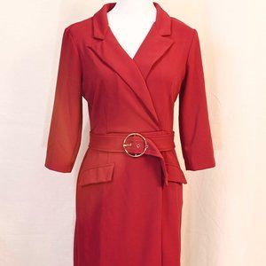 Sharagano Belted faux wrap dress